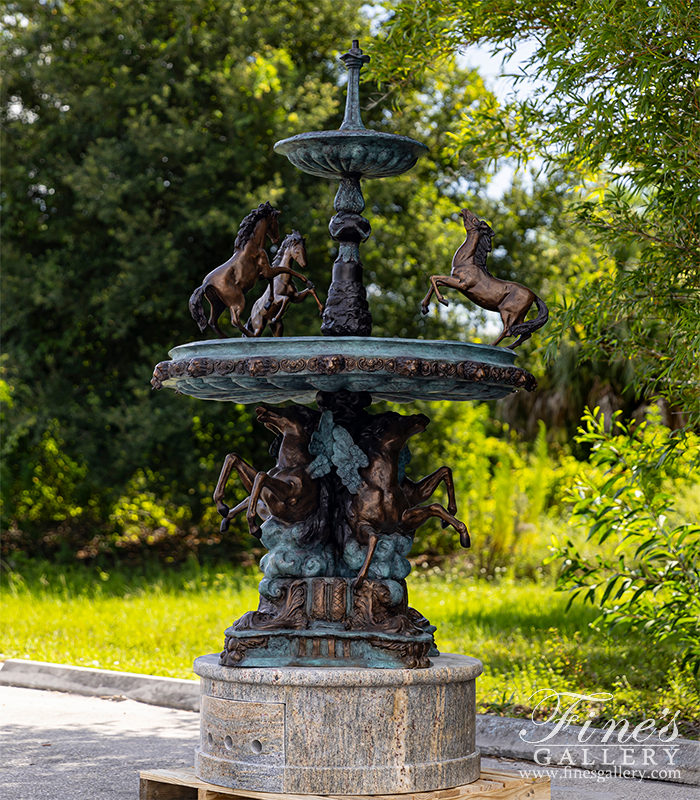 Bronze Fountains  - Tiered Bronze 'Rearing Horses' Fountain - BF-915